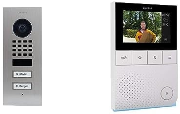 DoorBird D1102V IP Türklingel, 2 Türklingel, Edelstahl & A1101 IP-Video-Türsprechanlage WLAN, LAN, Inneneinheit weiß