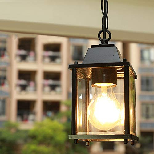 Mengjay Suspendu Réglable En Hauteur Vintage Extérieur/Intérieur Lustres E27 Noir Pendentif Lampe Étanche En Aluminium Verre Abat-Jour Couloir De Jardin Balcon Gazebo Éclairage