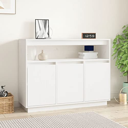 GuyAna Sideboard Kommode Weiß TüRen Sideboard Flur Schmal Eckkommode 104,5x34x80 cm Massivholz Kiefer