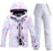 ALSOGO Damen Skijacke & Skihose Set Skianzug 2 teilig Schneeanzug Wasserdicht Schneejacke Winddichte Schneehose mit Abnehmbare Kapuzen Trägern zum Skifahren Snowboarden TY304 Weiß L