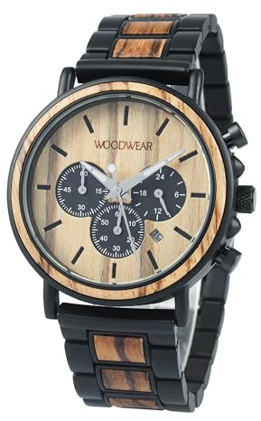 woodwear Herren Chronograph „Zeitgeist“ – Armbanduhr aus Holz & Edelstahl, nachhaltiges Design, Japanisches Quarzwerk, Holzarmband, stilvolle Herrenuhr, handgefertigt