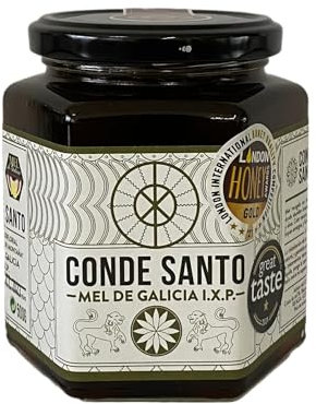 Miel de Galicia NATURAL ARTESANA CRUDA PURA 100% CONDE SANTO ESPAÑA PURA ABEJA (MONTAÑA, 500 GR)