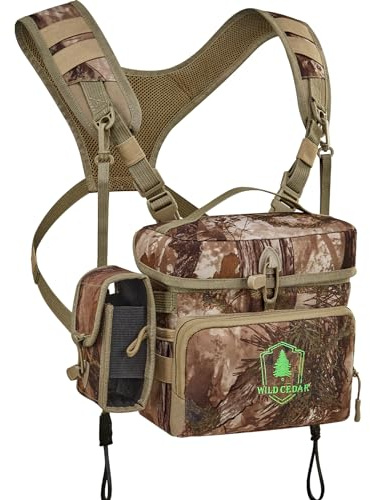 Fernglasgeschirr Brusttasche mit Entfernungsmessertasche, Bino Geschirr mit Regenschutz für die Jagd