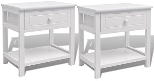 Mengtu 2 STK. Nachttisch Nachtschrank Nachtschränckchen Nachttisch Nachtkonsole Nachtkommode Möbel Sofatisch Beistelltisch Holz Weiß
