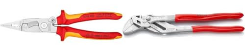 Knipex Pince pour installations électriques chromée, isolées par gaines bi-matière & Pince-clé pince et clé à la fois chromée, gainées en plastique 250 mm 86 03 250