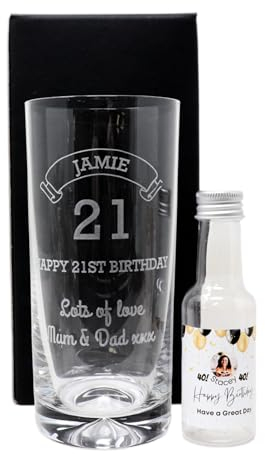 Regalo Personalised Engraved Birthday Highball Glass & Balloons Photo Miniature Alcohol Bottle Gift Set | 18th Birthday Glass | 21st Birthday Glass | Son Gift | (Vodka/Cardboard Gift Box) 37.5% vol