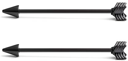 Decentraland 2PCS Schwarz mit Pfeil 1.6mm (14G) Stud Ohrring Dreizack industrielle Langhantel Körper Piercing Knorpel Piercing Schmuck Titan Stahl Chirurgenstahl Edelstahl 38mm