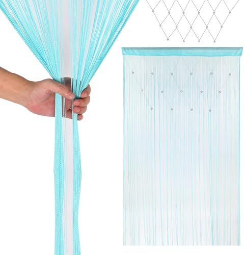 Trimming Shop Glitter Beaded String Curtains Polyester Fly Screen Room Divider Fringe Panel Spaghetti Tassel Curtain Decorative for Doorway, Windows & Event Decoration, 200cm x 100cm, Turquoise