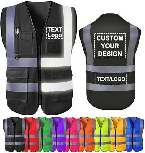 Farbely Benutzerdefinierte Reflektierende Sicherheitsweste, Gut Sichtbare Personalisierte Sicherheitsweste mit Logo, Klasse II-Netzweste für Damen und Herren, Bauweste