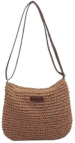 Straw Beach Bag Summer Bags for Women Braided Single Shoulder Straw Handbags with Zipper Large Capacity Crossbody Summer Bag for Holiday Travel Crochet Handbags
