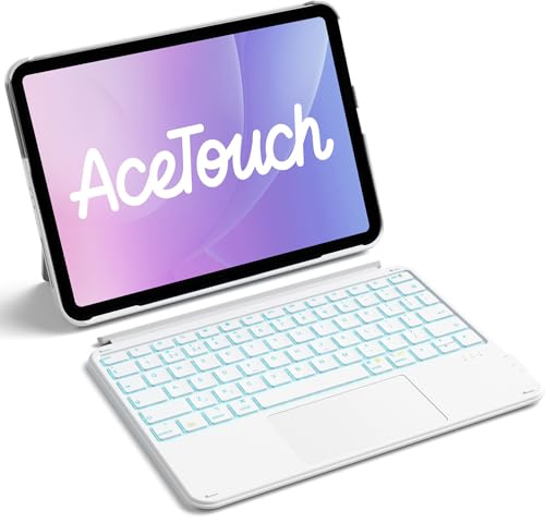 Inateck Backlit Keyboard Case with Touchpad for iPad 10th/A16 11th Gen | 7-Color Backlit For Air 11 M4/M3/M2, Air 5/4, Pro 11, Magnetic Detachable, Trackpad, Flexible Stand,QWERTY, AceTouch,White