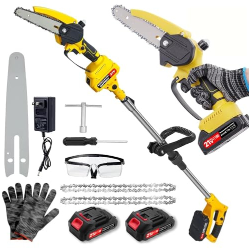 Victoam 2 en 1 Podadora Altura con Batería, Sierra de Cadena 6'' y Podadora Eléctrica con 2×2.0Ah Batería, Vástago Extensible Hasta 1.72m, Podadora Altura para Ramas de Árbol y Corte de Madera