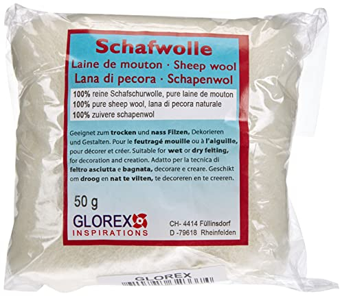 GLOREX GmbH Schafwolle 50G 100% Natur, Schafwolle, Weiß, 10 x 10 x 6 cm, 1 Einheiten