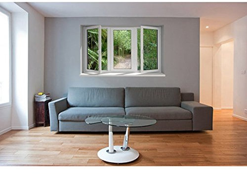 Stickers trompe l'oeil fenêtre Palmier et bambou - L 100cm x H 60cm