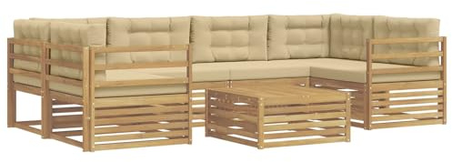 vidaXL Outdoor-Sofagarnitur mit Kissen 7 pcs Weiß und Beige Polyester, Gemütliches Outdoor-Set, modernes Lounge-Möbel, Garten-Sofa, tolle Terrassen-Sitzgelegenheit