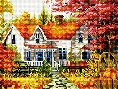 GMMH Diamond Vollbedeckung mit Holzrahmen Painting Set Bild 30 x 40 Diamant Malerei Stickerei Handarbeit Basteln Mosaik Steine Blumen Korb Haus am Bach (EJ261)