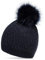 Caspar MU191 Damen Fein Strick Winter Mütze mit Fellbommel und dezentem Glitzer Strass, Farbe:dunkelblau, Größe:One Size