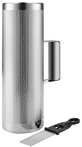 Flexzion Metal Guiro with Scraper Shack 4 x 12 - Merengue Guira Dominicana - Round Cylinder Stainless Steel Hand Musical Instrument Percussion for Jazz Bands, Concerts, and Live Performances