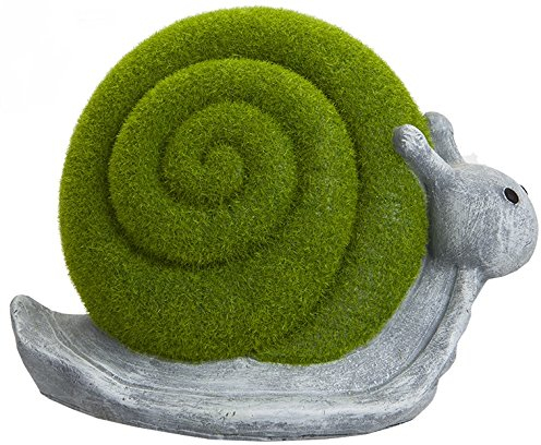 Lashuma Gartenfigur Schnecke - Tierfigur in Steinoptik mit Grüner Beflockung - Dekofigur 12 cm