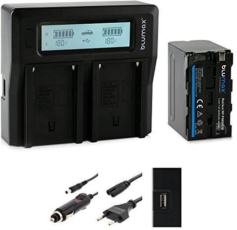 Blumax Akku NP-F550 6600mAh + Doppelladegerät NPF550 Dual Charger NP-F970 NP-F960 NP-F750 | 2 Akkus gleichzeitig Laden