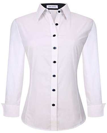 Alex Vando Womens Dress Shirts Wrinkle Free Regular Fit Long Sleeve Stretch Work Shirt, White, L