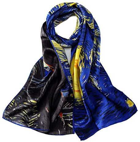 YangtzeStore Long Charmeuse Silk Scarf Classic Art Print