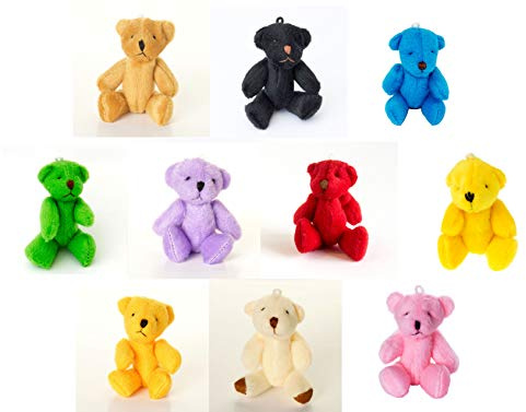 Lot de 10 petits ours en peluche assortis - Noir, bleu, marron, vert, orange, rose, violet, rouge, blanc, jaune