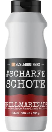 Grillmarinade ScharfeSchote 500 ml – Jalapeño-Paprika-Marinade mit milder Schärfe – Flüssigwürze für Fleisch, Fisch, Seafood & Gemüse – Ölbasierte BBQ-Marinade – SizzleBrothers