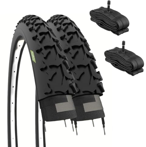 ECOVELO Unisex – Erwachsene Ebi26mae 2 MTB Abdeckungen 26 x 1,90 cm (50-559) + Kammern, Schwarz, 26 x 1.90