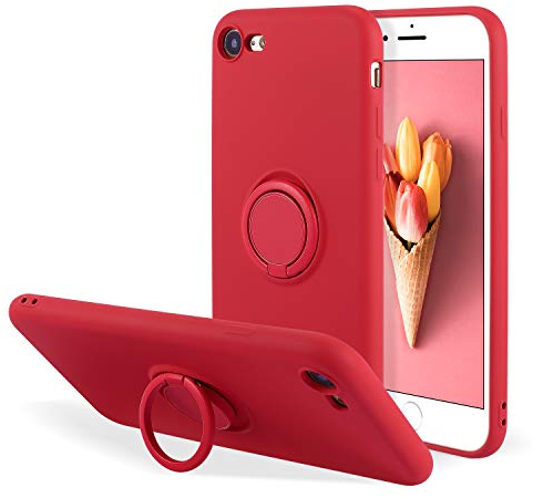 UEEBAI Silicone Coque avec Ring pour iPhone 7 Plus/iPhone 8 Plus, Etui Fin et léger Absorption des Chocs Housse Mince avec Bague 360 Degrés Rotation Stand Protection Cover Bumper Case, Rouge