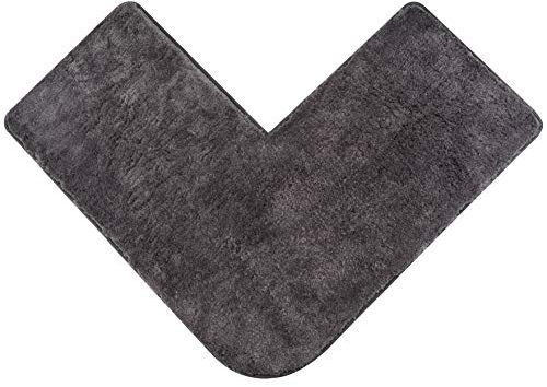 fluffy® Badteppich für Eckduschen, Hochflor aus Mikrofaser, rutschfeste Unterseite (L-Form | Innenmaße 50 x 50 cm, Anthrazit)