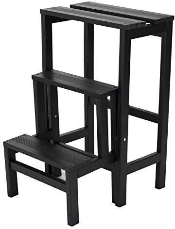 Tomaino - Escalera plegable de 3 peldaños de madera, Julieta, escalera y taburete para casa, oficina, plegable y práctica, color negro