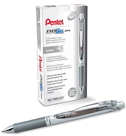 Pentel EnerGel XM BL77 Gelschreiber mit Druckmechanik, grau (12 Stück)