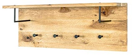 HAKU Möbel Wandgarderobe Eiche geölt, schwarz, Massivholz, Metall - Maße: B 80 cm x H 30 cm x T 20 cm, Style: Modern