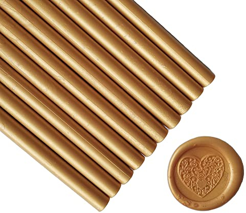 10 Stück Siegelwachsstäbe für Wachssiegel Stempel, AMTOL Siegellack Wachs Sticks für Klebe Pistole,ideal für Hochzeits Einladungen, Geschenk Verpackung,Karten Umschläge (Gold)
