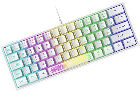 ZIYOU LANG K61 60% Gaming Keyboard Mini Portable with Rainbow RGB Backlit Ergonomic 62Key Layout 19Key Anti-ghosting Mechanical Feel Waterproof USB Wired for PC Mac Windows Gamer Laptop Typists(White)