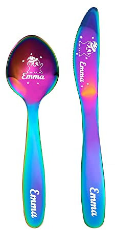 Lot de 2 couverts d'Halloween personnalisés pour enfants avec motifs et noms personnalisés en acier inoxydable Ustensiles sûrs pour enfants et toutpetits Idéal pour la cuisine et la maison
