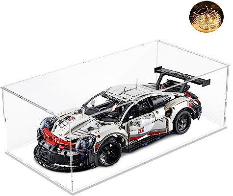 Nynelly Sammlervitrine, Vitrine für Lego 42083 42096 Transparente Acrylbox mit Basis Staubdichte Display-Box für Pop-Action-Figuren, 23.6x11.8x7.9 inch, Weiß