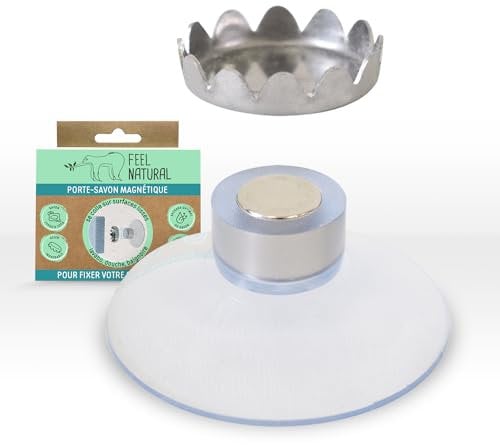 Porte Savon Magnétique - Support Savon Douche, Lavabo, Baignoire - Ventouse Aimantée PVC - Peut Supporter Savons Jusqu'à 200g - Fixation Pratique - Pour Surface Lisse et Propre - Feel Natural