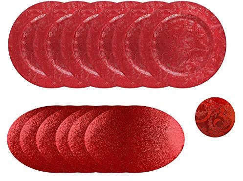 YöL Christmas Placemats Charger Plates 12pc Set Festive Tableware Embossed Decorative Red Xmas Re-usable