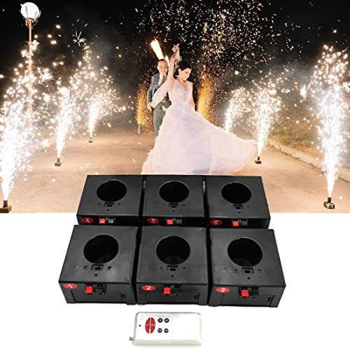 SATSAT Macchina per Fuochi D'Artificio A Freddo, Mini Macchina per Fuochi D'Artificio A Fontana Fredda, Sistema Pirotecnico con Scintilla per Matrimoni con Telecomando Senza Fili, con Valigia,6Cues