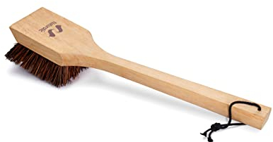 Naturolic All-Natural Wooden Grill Cleaning Brush and Scraper | Solid Wooden Handle | Non Scratch Palmyra bristles | Metal Bristle Free | Plastic Free | Safe BBQ Grill Scrubber for Outdoor Grill
