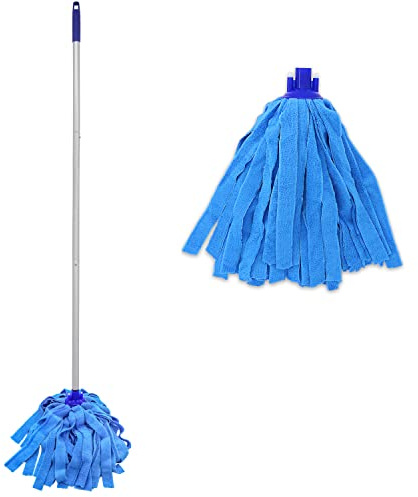 EaseYourDay - Mocio, un'asta con due testine in microfibra blu (1 manico e 2 testine del mocio)