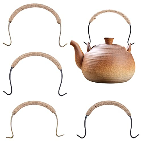 PH PandaHall 4pcs Poignée de Théière de Remplacement, Poignée en Fer Faite Main avec Corde en Chanvre Accessoires de Poignée pour Pot en Céramique Théières en Poterie Théière Japonaise à Fil, 14cm