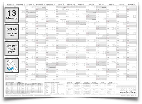 Großer Schulwandkalender 2025/26 DIN A0 Wandkalender Querformat gerollt - Schuljahreskalender für Lehrer, Schüler & Klassenzimmer Schulplaner XXL Kalender für Schule & Schuljahr von Kalenderoutlet