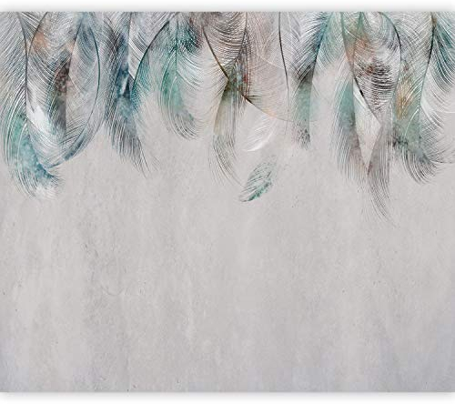 murando Fototapete Premium-Vlies Feder 350x256cm Foto Tapete Schlafzimmer Vliestapete XXL Wandtapete Motivtapeten Bildtapete 3d Effekt Wand Dekoration Flur Boho Abstrakt Ornament türkis grau