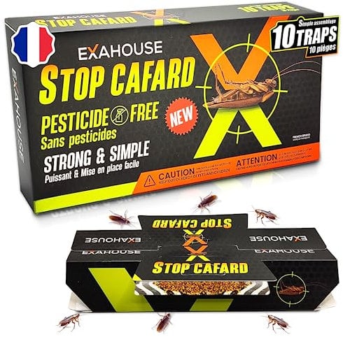 ExaHouse 10 Pièges Anti Cafards Puissant Gel et Poudre Appât, Traitement Anti Cafards, Produit sans Insecticide a Blattes pour Interieur, Garage, Locaux Professionnels