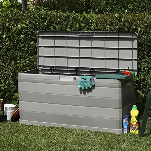 Ailgely Auflagenbox/Kissenbox l Gartenbox Kissen Box Gartentruhe Truhe Polypropylen l Grau 117×45×56 cm