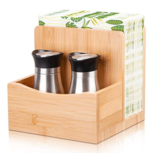 MOLEDINO Porte Serviette de Table en Bois pour Salière et Poivrière,Porte Serviette Papier Vertical en Bambou pour Cuisine Restaurant Support Serviette en Papier Wooden Napkin Holder for Bar