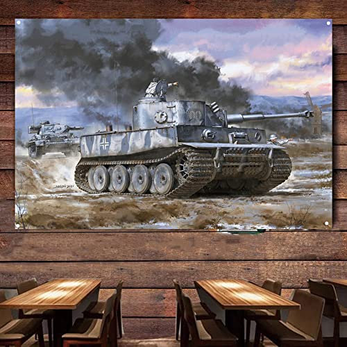 Pz.Kpfw.VI Ausf.E German Tiger I Tank, WWII Banner & Flag War Art Poster, Heavy Armor Weapons and Tanks Wandbilder für Militär-Enthusiasten und Sammler D4